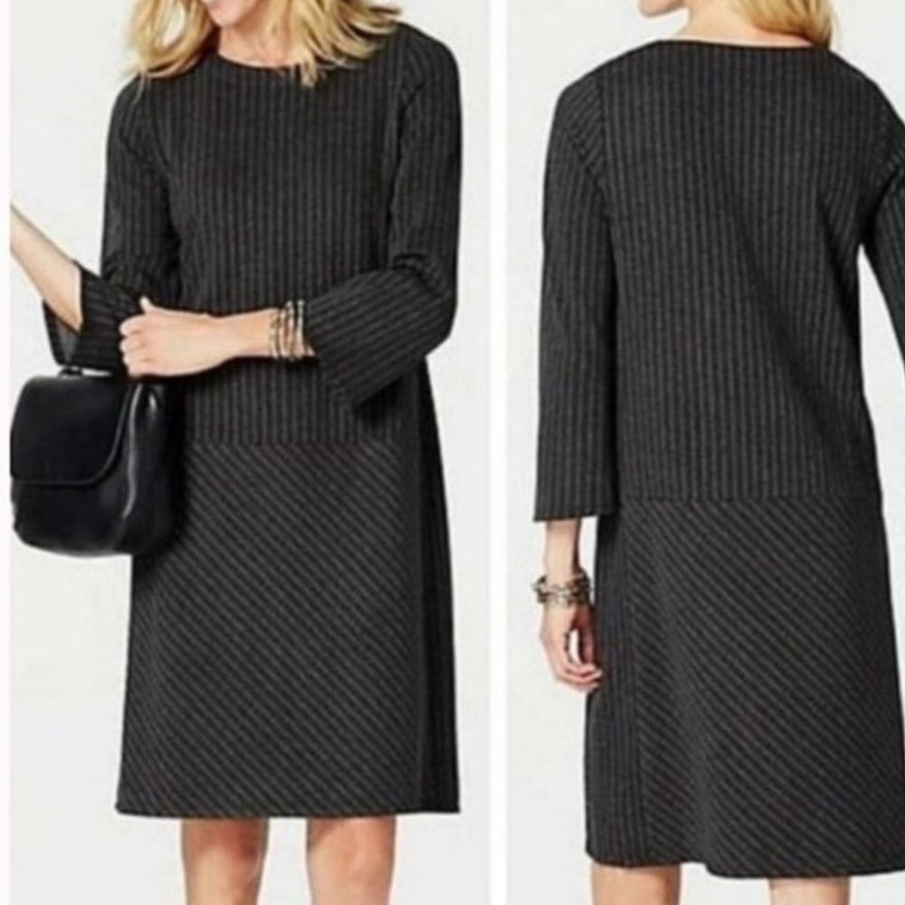 J.Jill Ponte Knit Shift Dress Dark Grey Pinstripe Size Large
